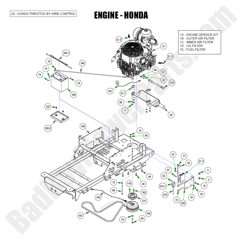 3126 - Bad Boy Mower Parts Lookup > 2023 > Maverick HD > Engine - Honda GXV700